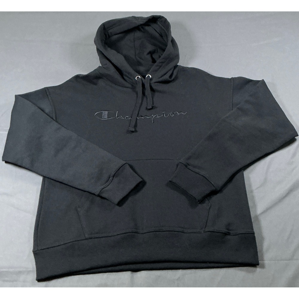 Champion Mens Powerblend Fleece Hoodie Black Embroidered Logo GF536 XS